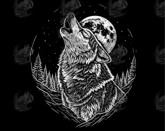 Howling Wolf PNG | Laser Engraved Slate Coasters, Wood, Metal (Digital File)