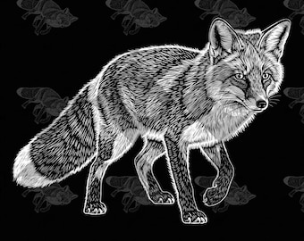 Fox Line Art PNG: High-Contrast Laser Engraving File (Digital Download 480 DPI)