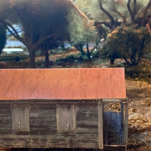 Cabaña de campamento/oficina de patio/oficina de correos Foster a escala HO (1/87) construida a medida para maquetas de trenes, dioramas o exhibiciones
