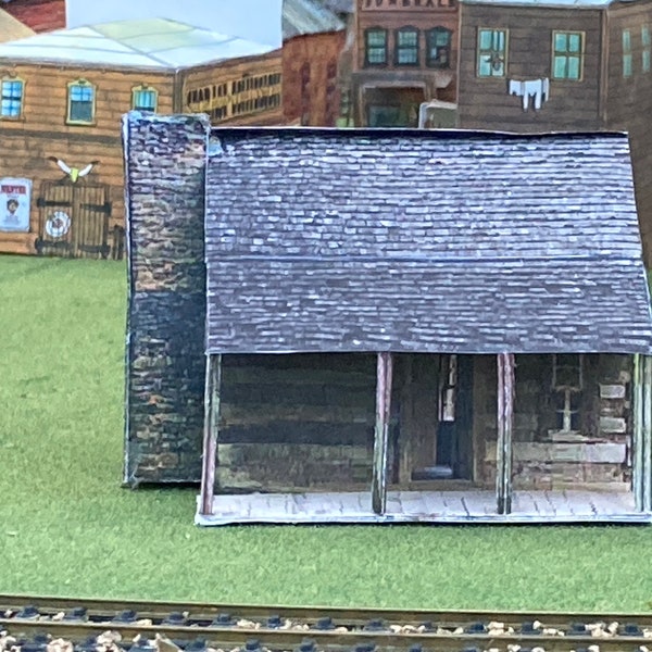 HO Scale Carter Shields Cabin, costruito su misura da cartoncino per progetti scolastici o storici, esposizione, ferrovia modello o diorama