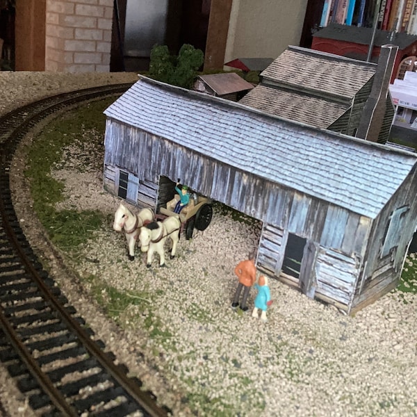 HO Scale Cable Barn, custom built from cardstock for school or history project, display, model railroad, or diorama