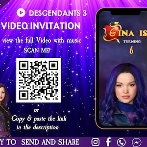 Descendants 3 Birthday Video Invitation - Descendants Party Invitation - Kids Birthday Invitation - Descendants Personalized Digital Invite