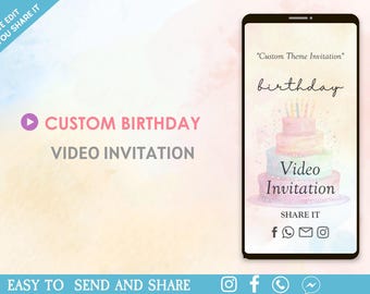 Custom Animated Birthday Video Invitation - Custom Animated Video Invitation - Custom Theme Video Invitation