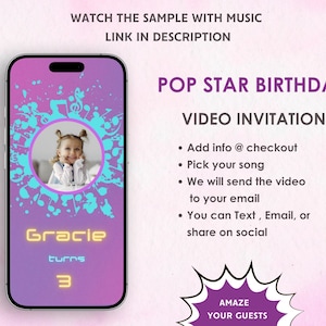 Pop Start Music Birthday Invitation - Like A Popstar Birthday Party Invite - Pop-Starking Birthday Party - Time To Shalalalala