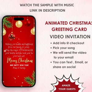 Invitación en video con tarjeta de felicitación navideña animada - Felicitaciones navideñas animadas personalizadas - Invitación con tema de felicitación navideña roja