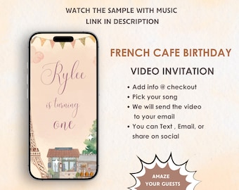 Invito video per compleanno in stile caffè francese - Invito per compleanno in stile caffè parigino per ragazze - Invito per festa a tema caffè francese