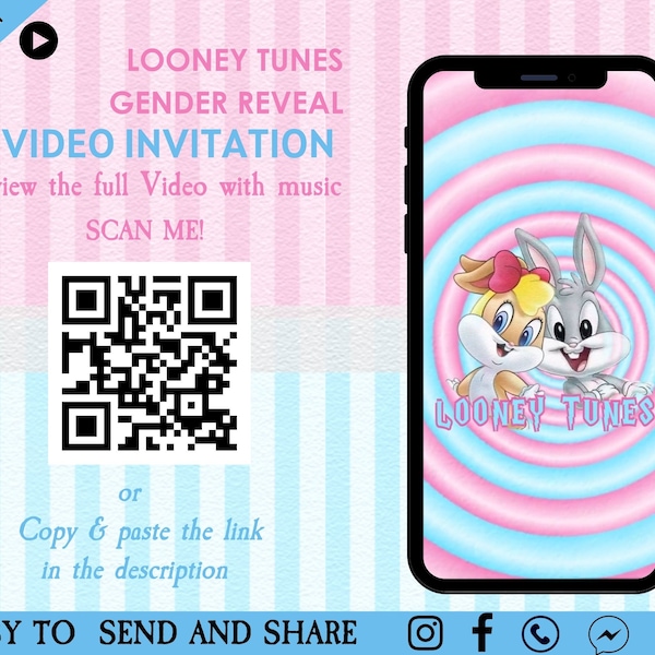 Looney Tunes Gender Reveal Invitation - Classic Cartoon Theme Digital Reveal Invite - Lola and Buggs Gender Party - Boy or Girl Invitation