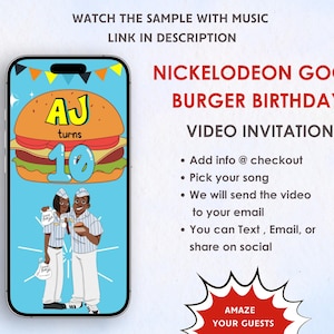 Nickelodeon Good Burger Birthday Video Invitation - Nickelodeon Good Burger Party Digital Invite - Nickelodeon Good Burger Theme Invite