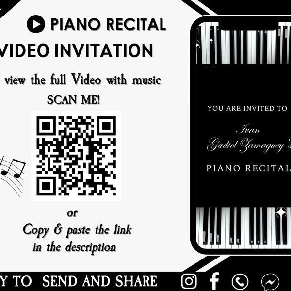 Piano Recital Birthday Video Invitation - Piano Studio Recital Invite - Concert Invite - Performance Invite - Piano Recital Theme Invite