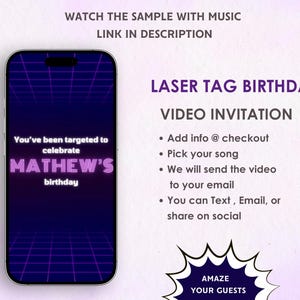 Invito video per compleanno Laser Tag - Invito per compleanno Laser Tag al neon - Invito digitale per festa Laser Tag fosforescente