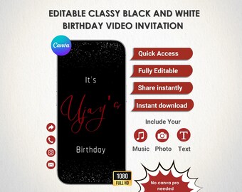Black & White Luxe Birthday Digital Invite