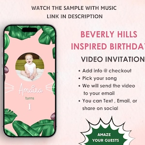 Beverly Hills Birthday Video Invitation - Beverly Hills First Birthday Party Digital Invitation -  Beverly Hills Theme Birthday Party Invite