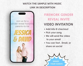 Firework Gender Reveal Video Invitation - Boy or Girl Our Firework Reveal Invite - Firework Gender Reveal Theme Digital Invite