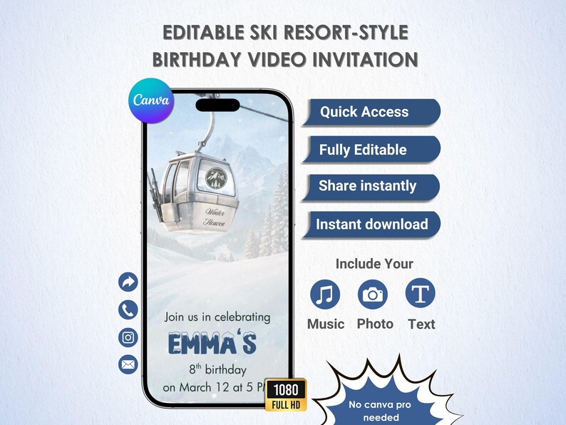 Ski Resort Style Bar Mitzvah Theme Invitation | Canva Template ...