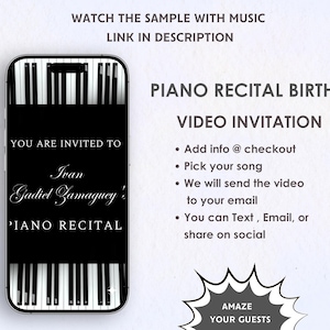 Piano Recital Birthday Video Invitation - Piano Studio Recital Invite - Concert Invite - Performance Invite - Piano Recital Theme Invite
