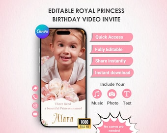 Royal Princess Birthday Video Invitation - Enchanting Animated Birthday Party Invite - Royal Princess-theme Celebration Invite