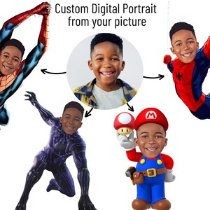 Personalisiertes Digitales Portrait - Personalisiertes Portrait - Holen Sie sich Ihr eigenes Portrait von Ihrem Foto- Familienportrait - Superhelden Poster