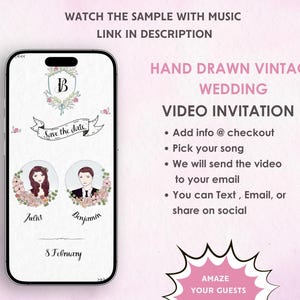 Handgeschreven vintage bruiloft video-uitnodiging - A Vintage Wedding Tale - handgetekende vintage thema bruiloft digitale uitnodiging - Save the date