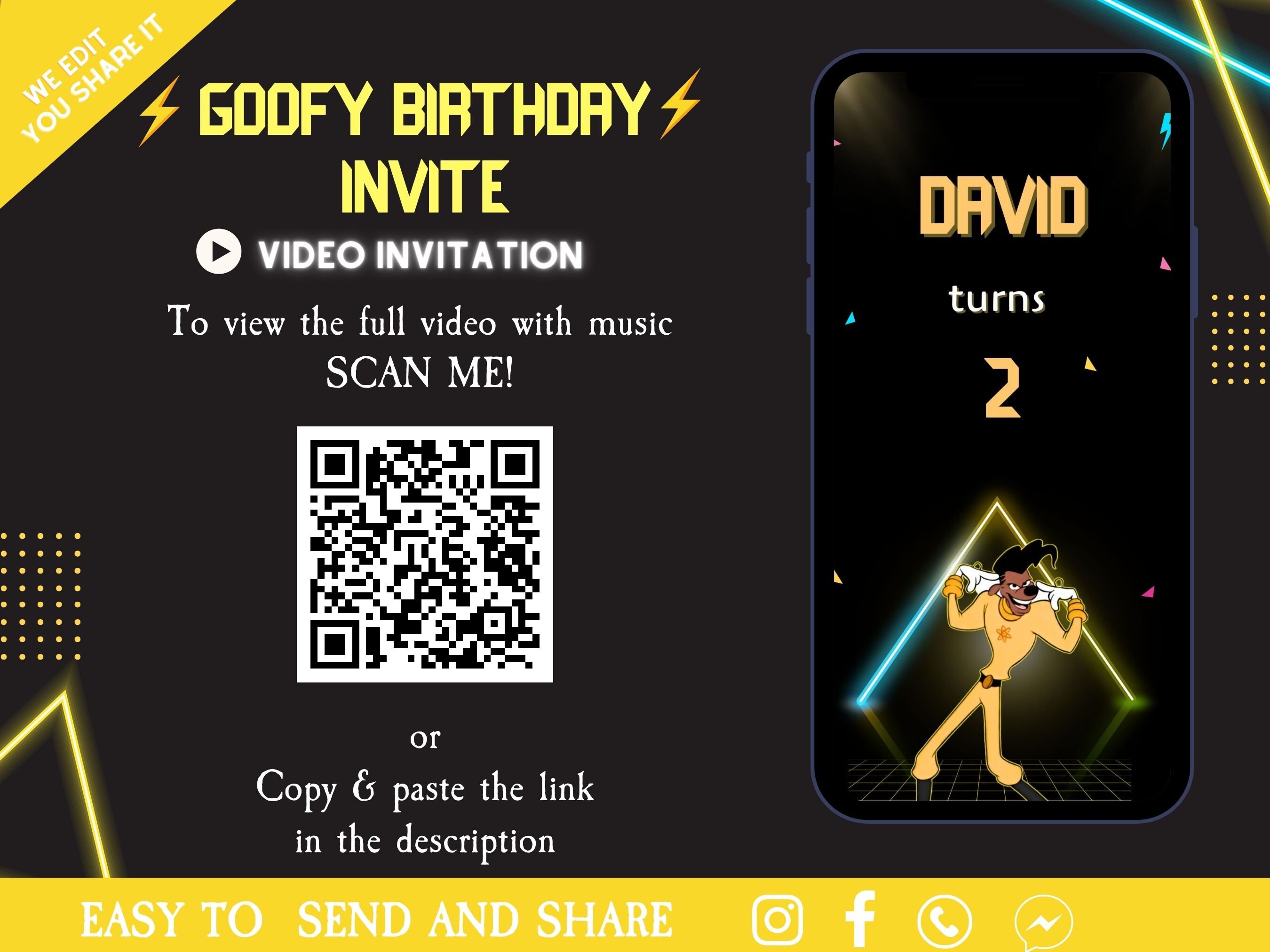 Goofy Birthday Video Invitation Goofy Stand Out Powerline Party Invite