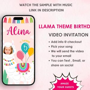 Llama Birthday Video Invitation - Llamazing Birthday Party Invite -  Whole Llama Fun Video Invite - Llama Theme Party Digital Invite