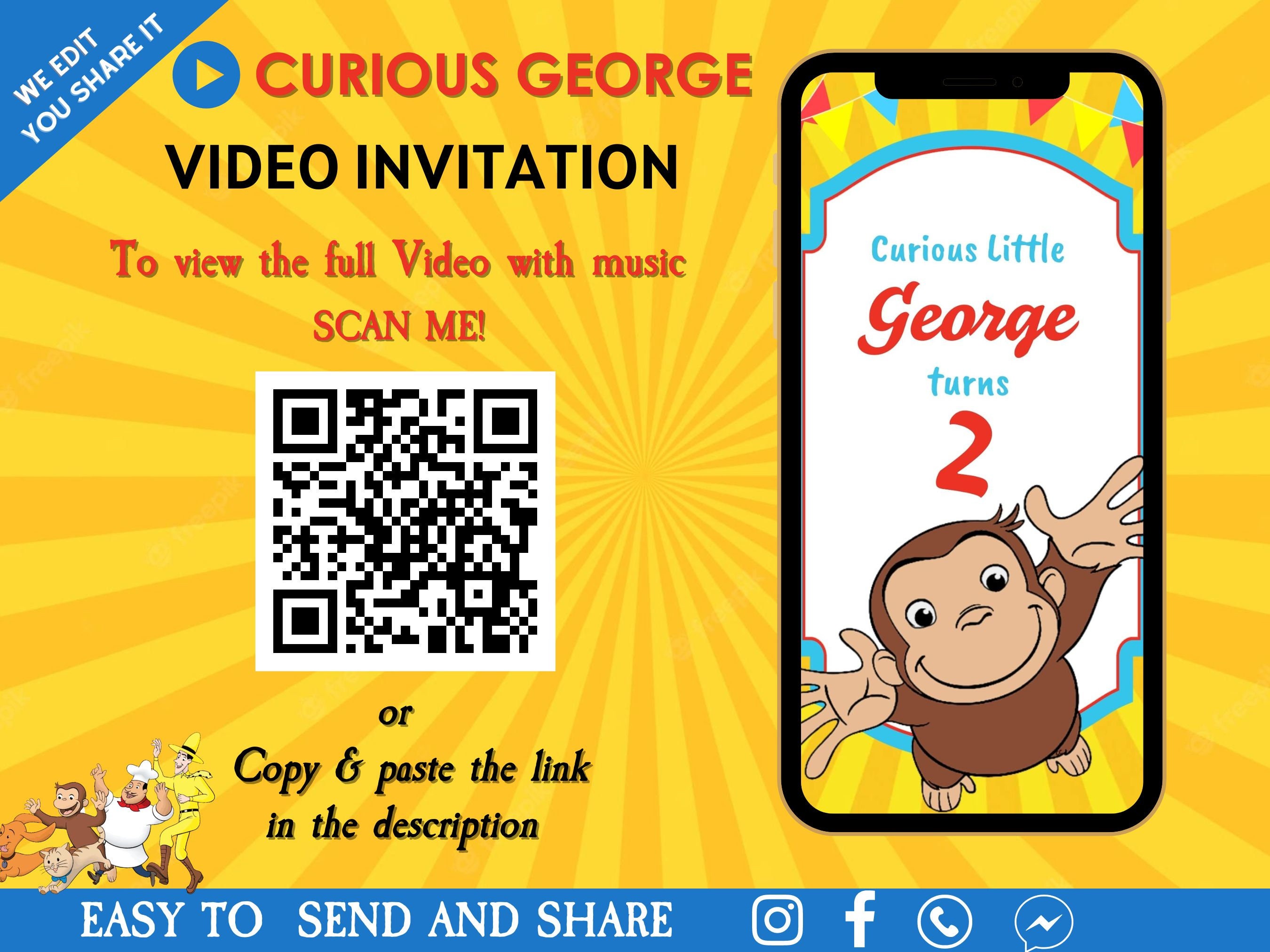 Curious George Invitation Curious Little George Birthday Invite Curious  George Birthday Party Theme Invite 