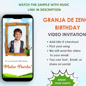 Granja de Zenón Engelse video-verjaardagsuitnodiging - geanimeerde uitnodiging voor boerderijfeestje Granja de Zenón - Engelse uitnodiging Granja de Zenón thema