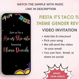 Fiesta It&#39;s Taco Time Gender Reveal Video Invitation - Mexican Fiesta Gender Reveal Digital Invitation - Fiesta Theme Gender Reveal Invite
