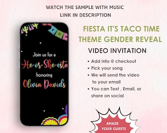 Fiesta It&#39;s Taco Time Gender Reveal Video Invitation - Mexican Fiesta Gender Reveal Digital Invitation - Fiesta Theme Gender Reveal Invite