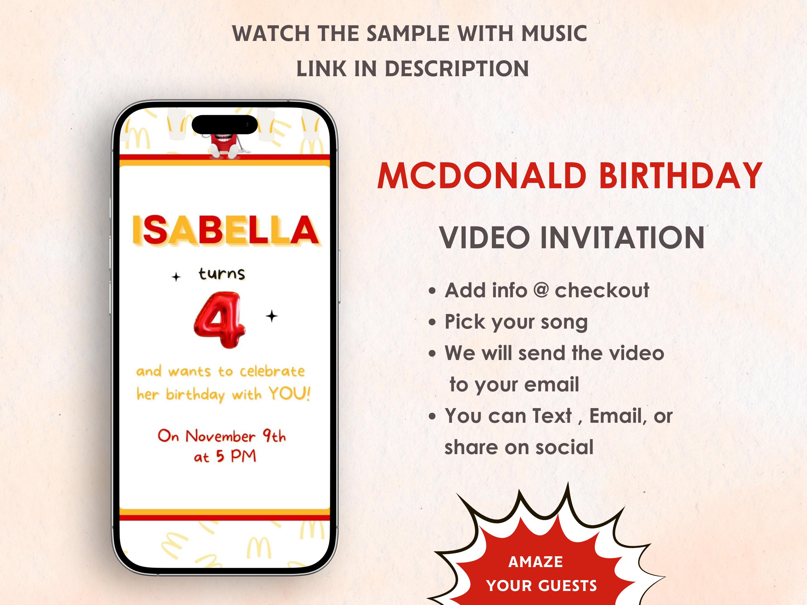 Mcdonald's Birthday Party Invitation - Cheeseburger, Fries and Nuggets ...