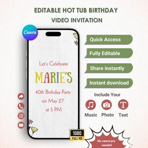 Hot Pot Geburtstag einladen | Canva Vorlage | Sofortdownload | Pastell Geburtstags-eInvite