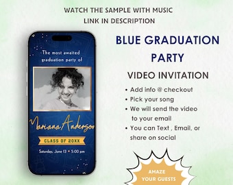 Graduation Party Blue  Animated Video Invitation - Grad Announcement Invitation -  Graduation Animated Blue Theme Invite - Class of 2025