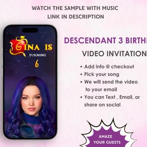 Descendants 3 Birthday Video Invitation - Descendants Party Invitation - Kids Birthday Invitation - Descendants Personalized Digital Invite