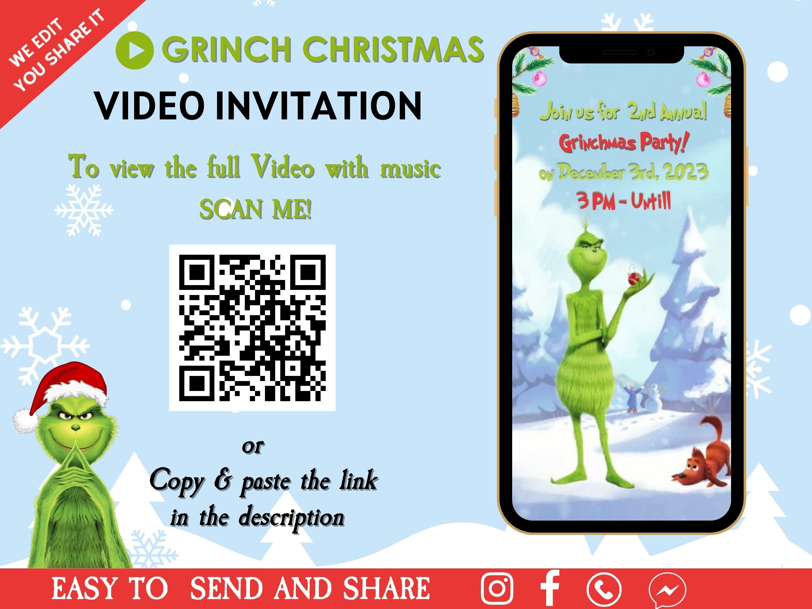 The Grinch Christmas Party Video Invitation Merry Grinchmas Invite Grinch Christmas Party Invite Grinch Christmas Theme Party