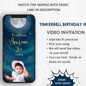 Tinkerbell Birthday Video Invitation - Magical Fairy Birthday Party Invitation - Tinkerbell Magical Theme Digital Party Invite