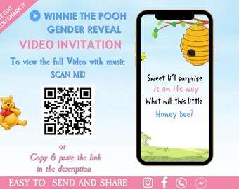 Winnie the Pooh Gender Reveal Invitation - What Will Our Little Hunny Bee Gender Reveal Party Invite - He or She Winnie Gender Reveal