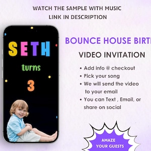 Bounce House Birthday Video Invitation - Bounce House Boy Birthday Invitation - Lets Bounce Jump & Flip - Bounce House Theme Party Invite