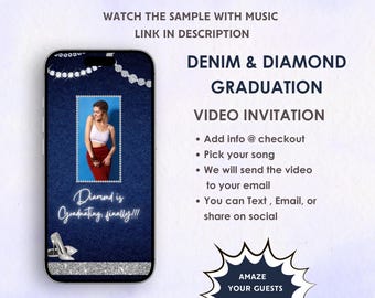Convite de vídeo para formatura em jeans e diamante - Diamante é formatura finalmente Convite - Formatura temática jeans e diamante - Classe de 2025