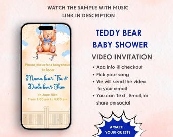 Teddybeer babyshower bruine uitnodiging - teddybeer babyshower digitale uitnodiging - teddybeer thema babyshower uitnodiging