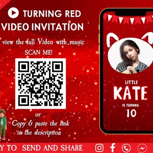 Turning Red Birthday Video Invitation - Turning Red Birthday Party Digital Invitation - Turning Red Theme Digital Party Invite