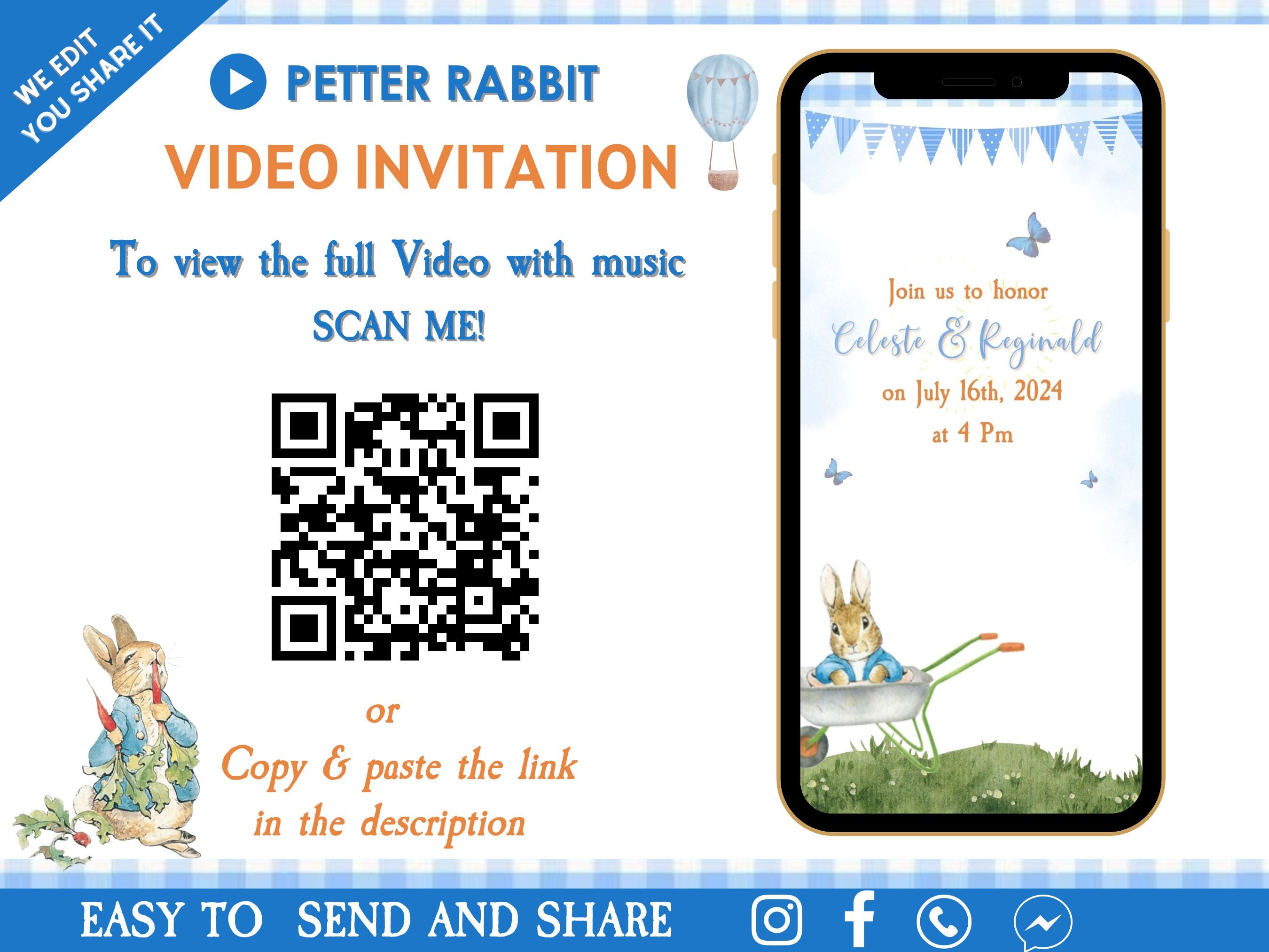 Peter Rabbit Baby Shower Video Invitation Blue Rustic Peter Rabbit Baby Shower Digital Invitation Peter Rabbit Theme Baby