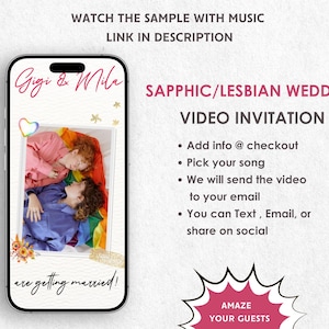 Convite de vídeo para casamento lésbico - Convite de casamento sáfico - Convite de casamento do orgulho - Reserve a data Casamento LGBT Sra. e Sra.