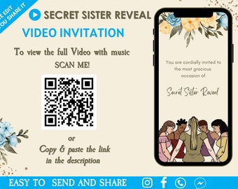Secret Sister Reveal Video Invitation - Secret Sister Reveal Party Digital Invitation - Secret Reveal Theme Occasion Digital Invite