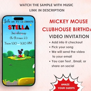 Mickey Mouse Clubhouse Birthday Invitation - Mickey Video Invitation - Mickey Birthday Party Animated Invitation - Digital Invite