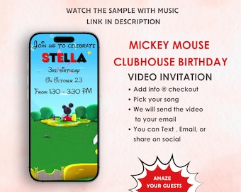 Mickey Mouse Clubhouse Birthday Invitation - Mickey Video Invitation - Mickey Birthday Party Animated Invitation - Digital Invite