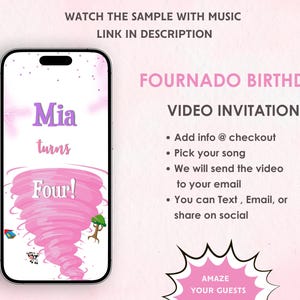 Tornado Girl Birthday Party Invitation - Four-Nado Girl Birthday Invite - Kids Birthday Invitation - Storm Chaser Four Birthday Party Invite
