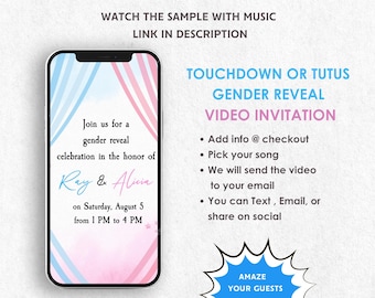 Touchdown or Tutus Gender Reveal Video Invitation - Football or Ballerina, He or She Invitation - Pink or Blue Gender Reveal Invitation