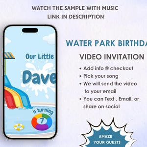 Water Park Birthday Video Invitation - Splish Splash Waterpark Birthday Party Invite - Water Park Theme Digital Party Invite