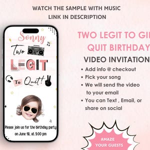 Two Legit Girl Birthday Video Invitation - Two Legit Theme Birthday Party Invite - Kids Birthday Party Invite - Two Legit Girl Theme Invite