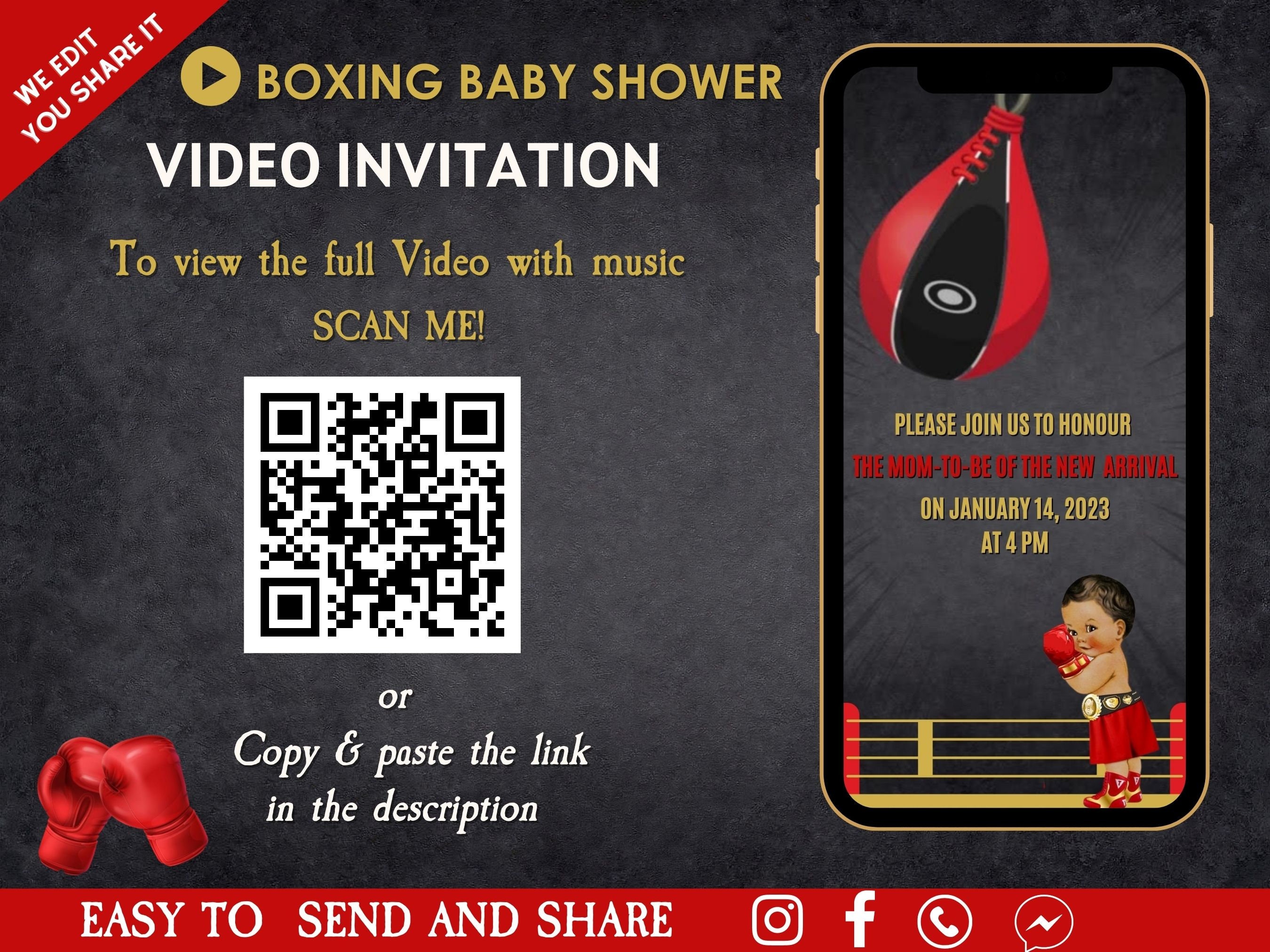 Boxing Baby Shower Video Invitation Little Prince Boxer Baby Shower