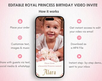 Royal Princess Birthday Video Invitation - Enchanting Animated Birthday Party Invite - Royal Princess-theme Celebration Invite